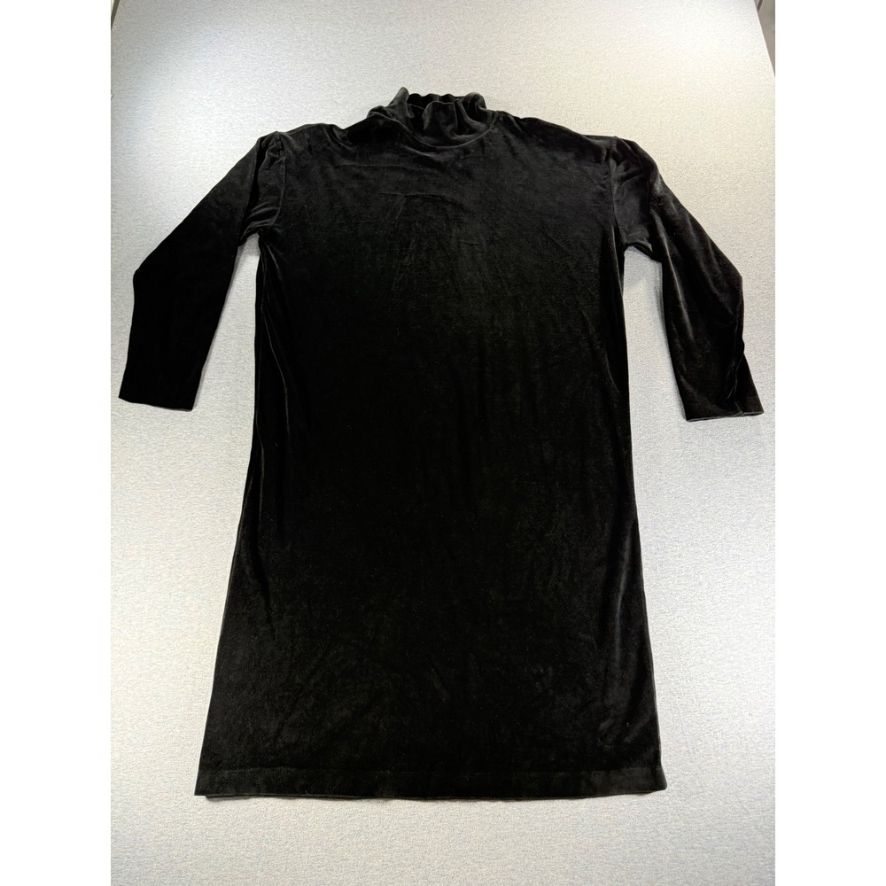 Vintage Lands End Black Velvet Mock Neck Dress 3/4 Sleeve USA Made Size M 10-12
